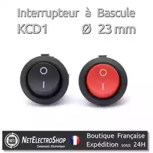 Interrupteur à Bascule Rond 23mm, KCD1, 230V 6A, 2 pins, ON-OFF, 1 à 5pcs - Bild 1 von 1