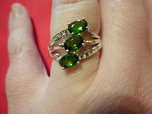 Chrome Diopside 3-Stone Ring in 925 Sterling Silver-Size 7-TGW 1.49 Carats - Picture 1 of 8