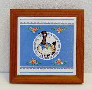 Vintage George Good Fabrizio Gray Goose Canadian Geese Tile 4.1" Wood Frame 5.5" - Picture 1 of 4