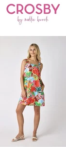 $ 258 Crosby by Mollie Burch Warren ärmelloses Minikleid mit eckigem Ausschnitt Tropicana - Bild 1 von 6