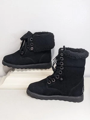 Black Suede Bearpaw Winter Lace Boots Wool Blend Lined Women Size 10 #1662W-KEY - Image 1 of 4