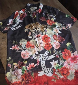 River Island Mens Leopard & Flowers Print Shirt Size XL - Picture 1 of 4