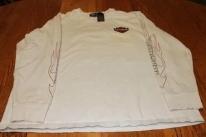 Harley-Davidson Shirt Mens 2XL White Long Sleeve Flames Bar Shield Motorcycle - Picture 1 of 9