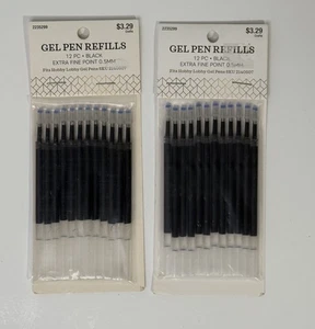 2 Gel Pen Refills 12 Pack Black Ink Extra Fine Point 0.5 mm 4-3/8 in Long - Picture 1 of 5