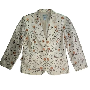 Neiman Marcus Blazer Women’s Size 6 Silk Floral Embroidered Jacket Cream (stain) - Picture 1 of 11