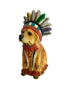 Dog Statue Golden Retriever Plaster Figurine with Native Attire Vintage Decor - Picture 1 of 9