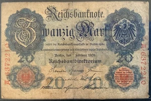 1908 GERMANY PAPER MONEY - 20 MARK BANKNOTE! - Picture 1 of 2