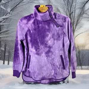 Women's Sweater Long Sleeve Fleece Green Tea Mock Neck Purple Tie Dye M, L, XL - Picture 1 of 15