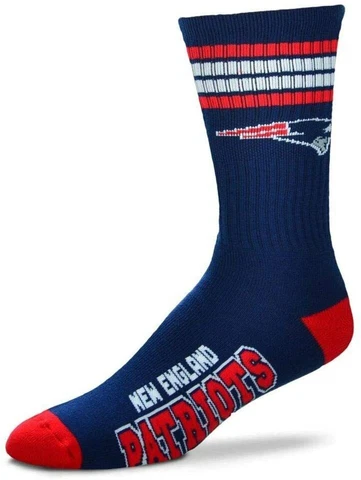 NFL New England Patriots 4 Stripe Deuce Crew Socks- One Size Fits All Cover