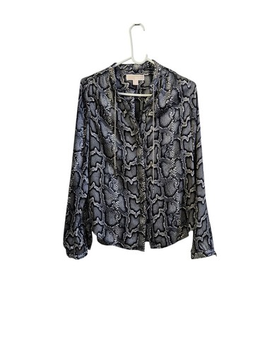 Camicia blusa Michael Kors S top grigio animalier stampa serpente raso metallo pizzo