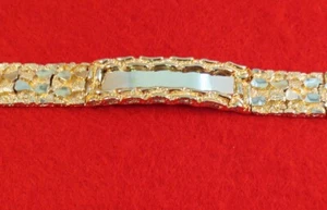 MENS 7 ,8 or 9 INCH 14KT GOLD PLATED NUGGET ID BRACELET GRAMS BLING IDB-100 - Picture 1 of 2