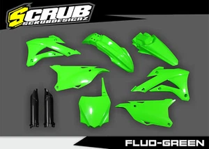 Kawasaki KX85 KX100 2014 - 2021 Plastics kit + fork guards FLUO GREEN KX 85 100 - Picture 1 of 4