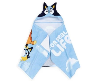 Bluey and Bingo Heeler 小狗“For Real Life”儿童连帽毛巾,22 英寸 X 51 — 第 1/2 张图片