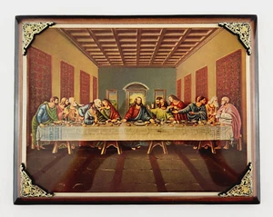9"x7" The Lasts Supper Photo on Wood Heavy Glazed Jesus and Apostles - Picture 1 of 8