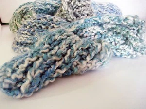 Green Blue and Cream Handknit Scarf - Picture 1 of 6