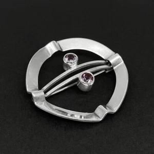 Vtg Finnish Modernist ELIS KAUPPI KUPITTAAN KULTA Sterling Amethyst Brooch 70s - Picture 1 of 5