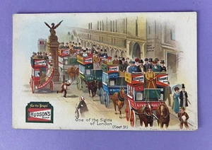 Original Hudson's Soap Advertising Postcard Horse Drawn Buses Fleet St. London - Picture 1 of 2