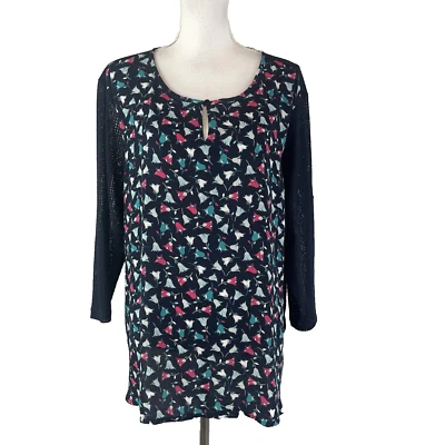 Van Heusen 衬衫束腰外衣尺寸特大号海军蓝粉色青蓝色郁金香蕾丝袖子 — 第 1/4 张图片