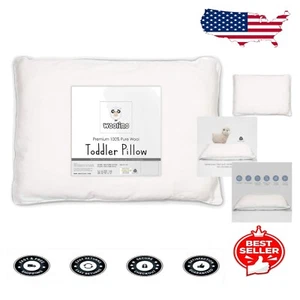 Breathable Wool Toddler Pillow with Organic Cotton Cover - 14x19 Travel Size - Picture 1 of 8
