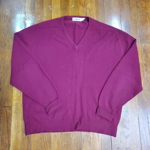 LL Bean Vintage 100% Wool Made In Scotland V Neck Knit Sweater Size XL Red 80s - Picture 1 of 13