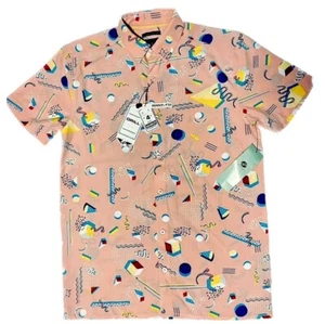 Camisa Drill Para Hombre Pequeña Rosa Retro Años 80 Diseño Memphis Estampado Botón Elastizada Nueva - Imagen 1 de 8