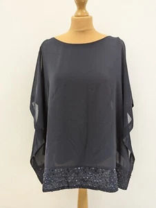 Together navy blue sequined top Size 14 16 Poncho Evening Cruise Wedding Loose - Picture 1 of 5