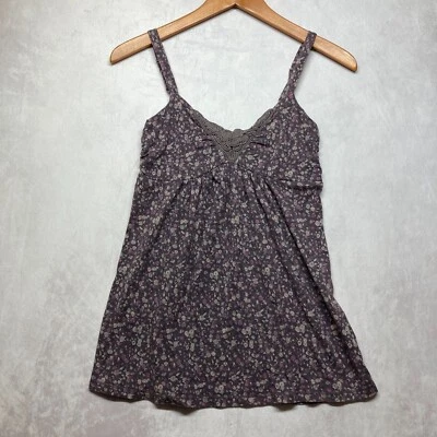 Regata American Eagle Y2K Babydoll alça espaguete costas borradas cinza roxo - Imagem 1 de 4