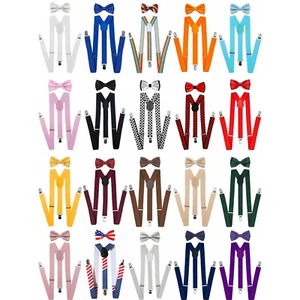 Unisex Matching Elastic Braces Suspenders And Bow Tie Set Wedding Gift New UK - Picture 1 of 22