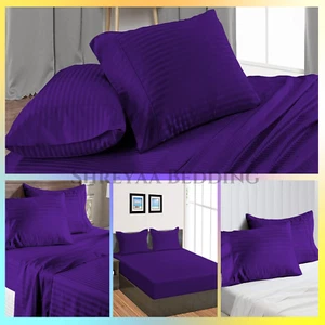 Gracy Deep Wall Bedding Sheets 1000TC Egyptian Cotton Double Size Purple Stripes - Foto 1 di 18
