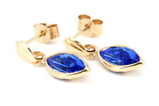 9ct Gold Marquise drop Earrings Blue Swarovski Crystal Elements made in UK