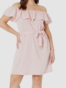 $140 Michael Kors Women's Pink Ruffled Off The Shoulder Mini Dress Plus Size 1X - Picture 1 of 4