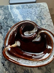 Vintage  Brown Drip Glazed Heart Bowl USA Pottery - Picture 1 of 9