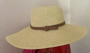 Angela William-Straw 5" Sun Hat -Leather Trim - Picture 1 of 6