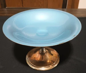 Reed & Barton, Rare Blue Enamel Silver Plate Pedestal Shallow Compote .5X7” #147 - Picture 1 of 7