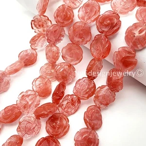 Kirschquarz Rosenperlen - 18x18x6 mm, 15 Zoll Strang (ca. 20 Stück) Rosa Edelstein - Bild 1 von 9