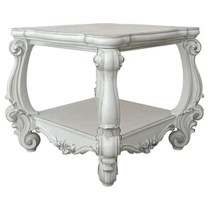 ACME Versailles Square Wood End Table with Bottom Shelf in Bone White - Picture 1 of 8