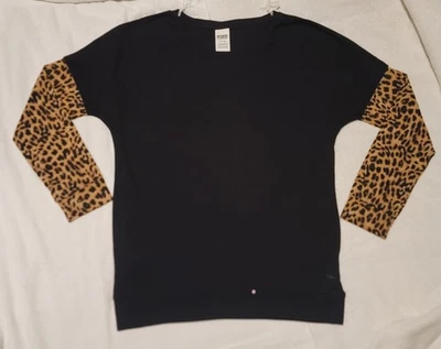 Victoria's Secret 粉色 Raglan 黑色和豹纹宽松长袖 T 恤 M 全新带标签 — 第 1/4 张图片