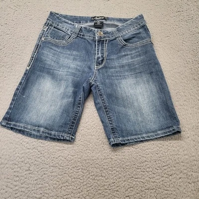 Pantalones Cortos SouthPole Para Mujer Talla 9 Azul Denim Elastizados Bermudas Bordadas Bigotes Foto 1 de 4