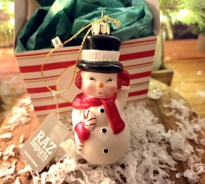 RAZ Imports Eric Cortina Muñeco de Nieve Molde Soplado Vidrio Adorno de Navidad 4353172 Foto 1 de 4