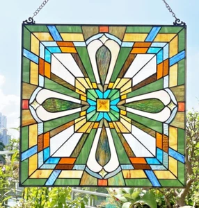 Tiffany Style Stained Glass Window Panel 20" W Mission Arts & Crafts Suncatcher - Picture 1 of 6
