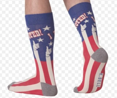 NIP Men I VOTED Thumbs Up Red White Blue Stars Stripes American Crew Socks - Image 1 of 3