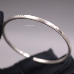 Brazalete de plata fina pura 999 brazalete redondo delgado afortunado ajuste muñeca 5-6,5 pulgadas L - Imagen 1 de 7
