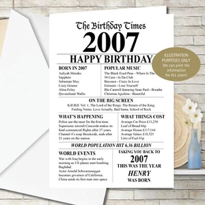 2007 18th Happy Birthday Personalised UK Facts Newspaper Greeting Card 140 - Picture 1 of 5