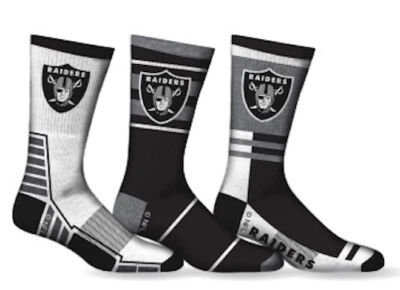Las Vegas Raiders Socks 3 Pack Crew Length NFL Football Men Shoe Sz 7-12 Oakland - Image 1 of 4