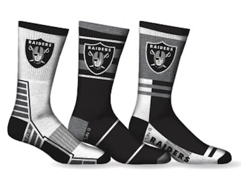 Las Vegas Raiders Socks 3 Pack Crew Length NFL Football Men Shoe Sz 7-12 Oakland Cover