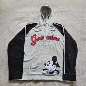 Disney Hoodie Women's Large L Grey Genuine Mickey Mouse 1/4 Zip Sweatshirt Hood - Picture 1 of 13