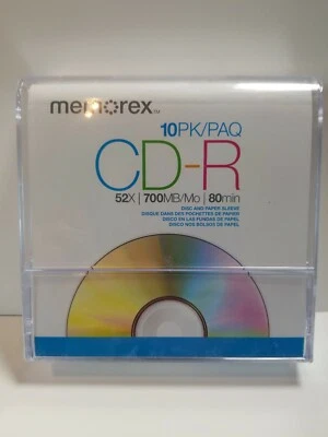 Memorex CD-R Pack Of 10 Discs And Sleeves 52x  700MB 80 Minutes New Sealed - Image 1 of 3