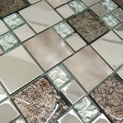 Mosaic Tiles Sheet Onyx Bronze & Stainless Steel Square For Walls And Floors - Image 1 of 4