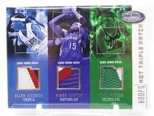 IVERSON/ CARTER/ PIERCE 2002-03 NBA HOOPS HOT TRIPLE GAME-WORN PATCH!!