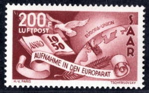 GERMANY SAAR 1950 EUROPA-UNION AIR MAIL SCOTT #C12 MINT NEVER HINGED - Picture 1 of 2